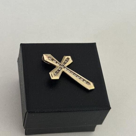 10K Yellow Gold Diamond Cross Religious Pendant - Picture 4 of 13